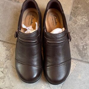 Clarks Dark Brown Pebbled Leather Slip-On Moccasins